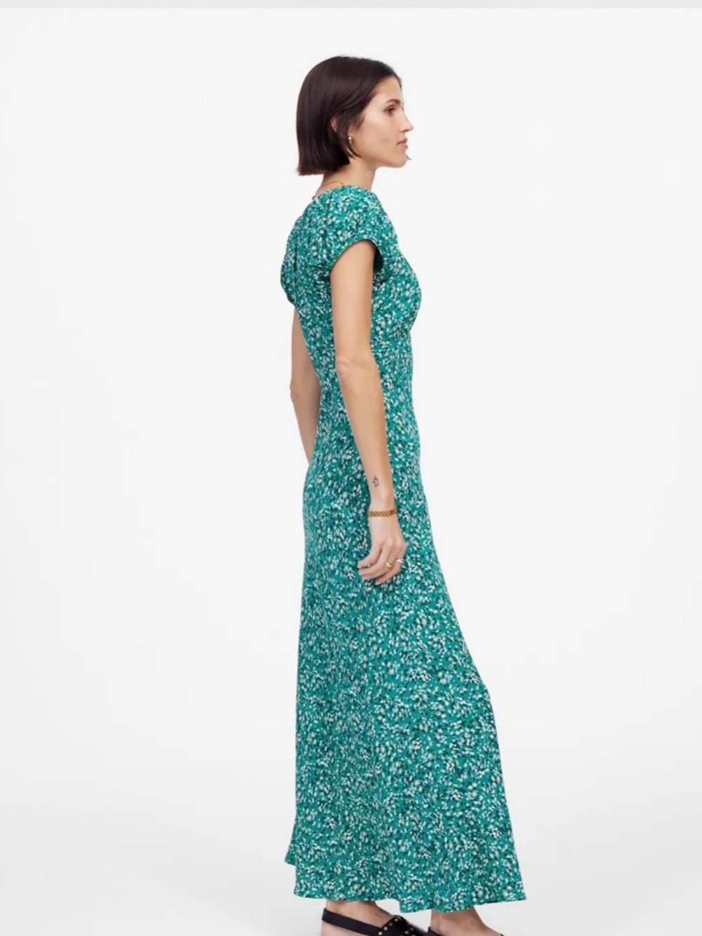 Madewell Ruched Scoopneck Midi Dress in Floral Kelly Green size 8 NWT - Picture 5 of 8